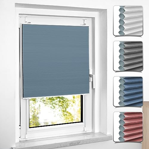 Verdunklungsplissee Wabenplissee ohne Bohren Weiß-blau 75x120cm(BxH) Thermo Plissee ohne Bohren Verdunkelung Zweifarbig 100% Blickdicht Sonnenschutz & Schallschutz Plisseerollo Klemmfix