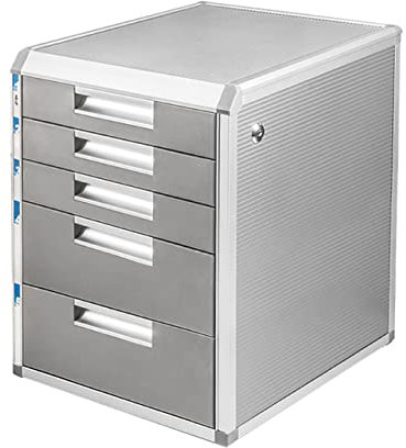 TUKA-i-AKUT XXL Cassettiera Metallo, 5 Cassetti con Serratura, 5 Scomparti A4, Campi di Siglatura, Scatola Portaoggetti Scatola Organizzativa Lega di Alluminio, Extra Robusta e Stabile, TKD8602-5F