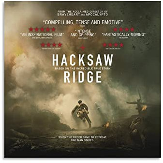 SUAJ Hacksaw Ridge Biography War Story Movie Poster Canvas Art Poster And Wall Art Picture Print Modern Family Bedroom Decor Posters 16x16inch(40x40cm)