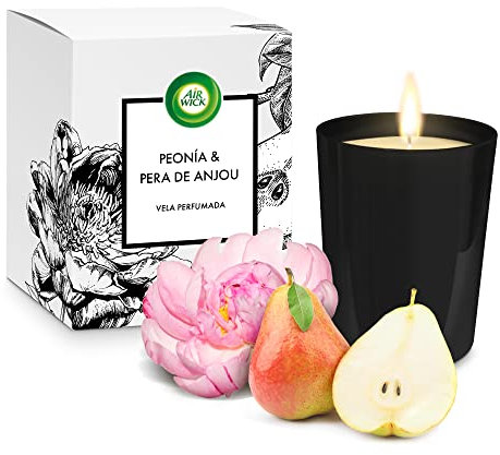 Air Wick Vela Aromática Perfumada con aroma a Peonía y Pera de Anjou, hasta 40 horas de duración, 220gr