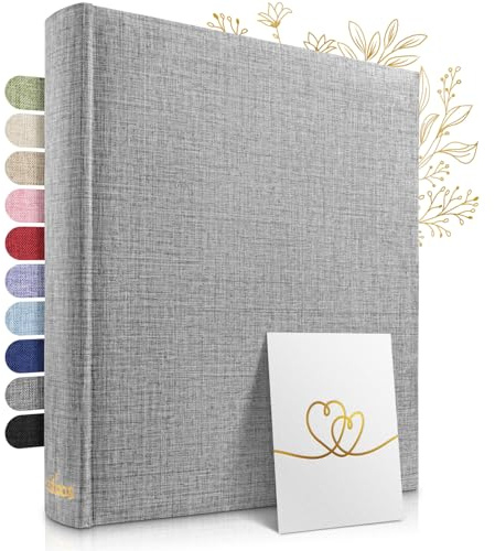 ZEITLOOS® Fotoalbum zum Selbstgestalten - edles Leinen - 600 Fotos Grau | Wunderschönes Design mit schützenden Trennblättern - Fotobuch zum Einkleben 31x32cm - 100 Seiten - Hochzeitsalbum & Geschenk