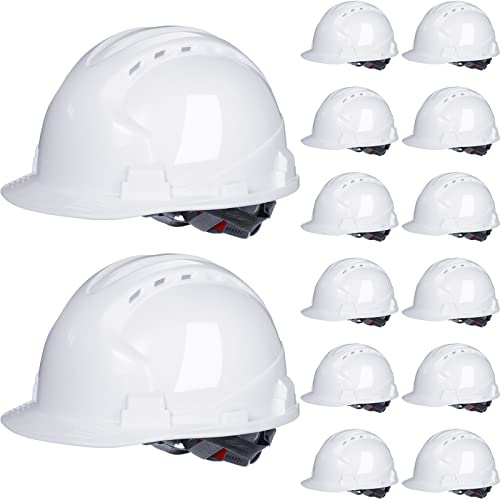 Leumoi 14 Pieces 4 Pt. Suspension Hard Hat Bulk Safety Helmets ABS Construction Hardhats Adjustable Ratchet Hard Hats with Vents and Cotton Brow Pad for Men Work Head Protection Supplies(White)