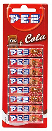 PEZ - Boîte de 12 Blisters de 8 recharges de bonbons goût Cola- Pour recharger les distributeurs PEZ