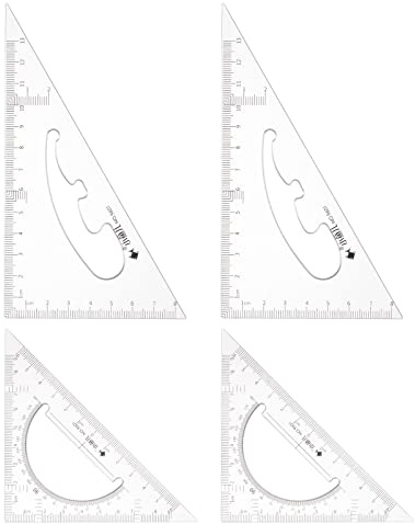 sourcing map Set di 2 righelli triangolari quadrati da 13 cm, 12 cm, 30/60 e 45/90 gradi, strumenti di misurazione per aule, casa, ufficio, trasparente