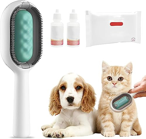 Tierhaar-Reinigungsbürste, 4-in-1 Universal-Haustierknotenentferner mit Wassertank Feuchttücher, multifunktional, selbstreinigende Katzenbürste, Haustierpflege, Kamm, Katzenhaarbürste