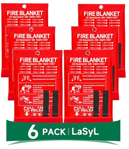 LaSyL Blanket Emergency for Home, 40 x 40(Pack of 6), Fire Supression Blanket Good for Home Safety, Kitchen, and Camping,Hurricane Preparedness Items