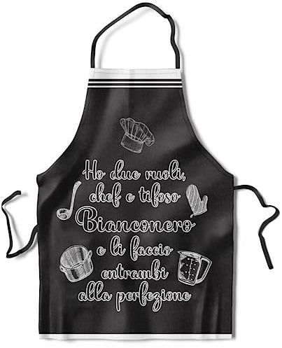 KAÏDENSÏ Idea de regalo para aficionados al fútbol original – Delantal de cocina divertido Chef – Gadget Ideas regalos divertidos para aficionados, Bianconero, Talla única