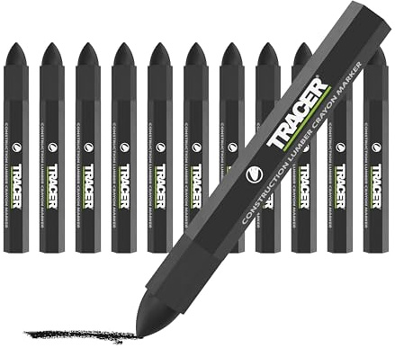 Tracer Fettstift Markierkreide – Forstkreide & Markierstift für Baustelle, 12 Stück Schwarz | Bold Black Marking Crayons - Wetterfest, hochsichtbar, markiert Holz, Stein, Beton & Metall - 12 Stück für den Handel