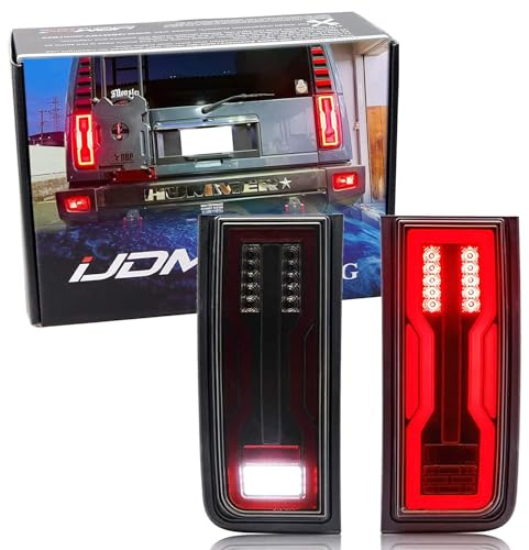 iJDMTOY 22'GMC Hummer EV Style Black-Out Smoked Lens Full LED Tail Lights w/Turn Signal, Tail/Brake and Reversing Lighting, Compatible With 2003-2009 Hummer H2 SUV