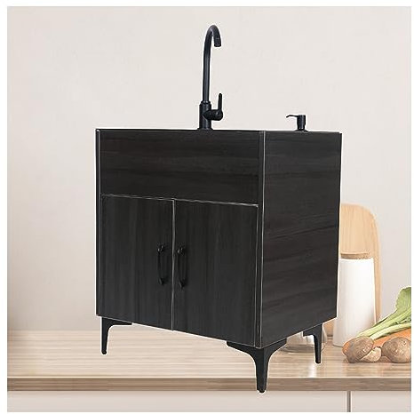 Lavandino da esterno nero/bianco con mobiletto, lavello da cucina a vasca singola, mobile per lavabo da appoggio commerciale e cassetto combinato per lavanderia e ripostiglio, cucina, bagno ( Color :