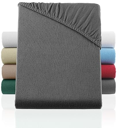 BaSaTex Biber Flanell Winter Spannbettlaken, 120x200 cm, Anthrazit | 100% Baumwolle, Made in Green Zertifiziert, Flauschig und Warm, Rundumgummi