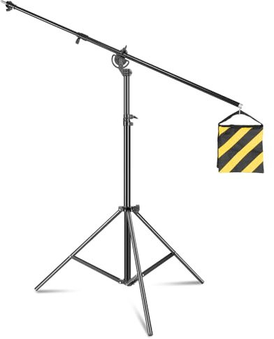 Lichtstativ, Andoer 4m Verstellbares Fotostativ mit Galgenarm, Luftgepolstertes Stativ mit 1/4 & 3/8 Schraube, Sandsack für Softbox, Studiolicht, Blitz, Schirm, Ringlicht, max. Belastung 5 kg