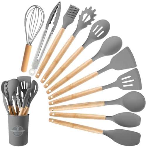 INFTYLE Utensili Cucina Silicone, 12 Pezzi Set Utensili Cucina, Resistente al Calore Antiaderenti Utensili da Mestoli Cucina in Silicone Kit Cucina Utensili da Cucina, Lavabile In Lavastoviglie