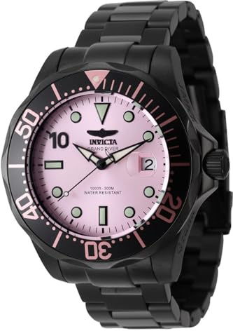 Invicta Pro Diver 47187 Herren Uhr - Wasserdicht - Analog - Automatikuhr - Edelstahl mit rosa zifferblat - 47mm