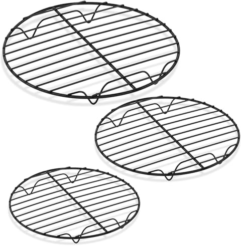 P&P CHEF Round Cooling Rack Set, Round Wire Racks for Cooking Baking, Fit Air Fryer & Oven, Stainless Steel Core with Nonstick Coatings, Black, 3 PCS - 7.5 & 9 & 10.5 Inch