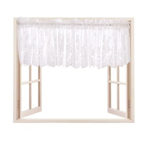 Colexy Mantovana Tenda per Finestra, Tendina Corta 137 * 61cm, Voile con Tasca per Asta, Tende Mantovane per Cucina Balcone Camera Bar, Tendine Finestra per Atmosfera Caffè (Bianco-137 * 61)