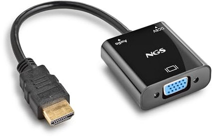 NGS Chamaleon - Full HD 1080P HDMI to VGA Adapter, Video Converter for PC, TV, Laptops, Projectors, Monitors, Micro USB Power Connector, Mini Jack 3.5mm Audio Jack, Black