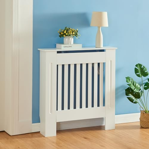 Panana Radiator Cover, Traditional Wood Grill Design MDF Wood Cabinet Radiator Covers, White (Small -78cm Width)