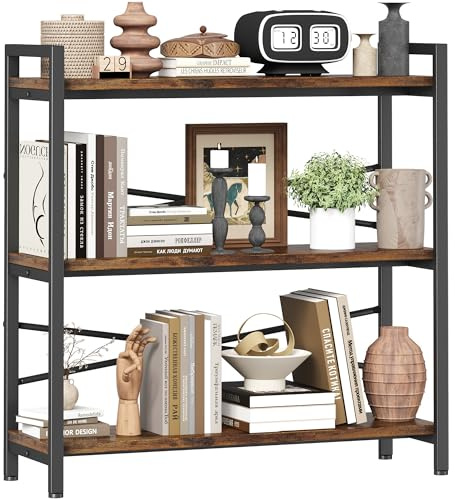 Book Shelf, 3 Tier Bookshelf 31.49 Width, Book Shelf Storage and Organization, Wooden and Metal Industrial Bookcase, Large Book Shelves for Home Living Room Bedroom Office Storage(Vintage)