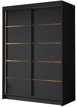 Mirjan24 Kleiderschrank mit Goldverzierung Laraso IV 120 cm Breit, Garderobenschrank, Schlafzimmerschrank mit Kleiderstange und Einlegeböden für Kleidung (Schwarz)