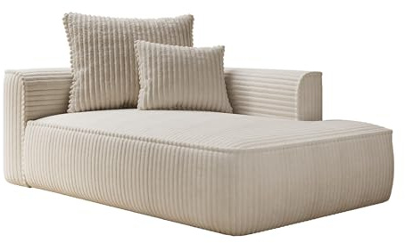 Vente-unique-Recamiere - rechtsseitig - grob Gerippter Cord - Beige - PINETA