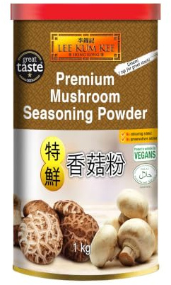 LKK Poudre d'assaisonnement aux champignons de qualité supérieure 1 kg | Booster Umami à base de plantes pour soupes, sautés et bouillon | Végétalien | Sans gluten | Sans gluten