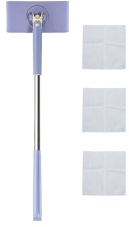 Automatic Cloth Changing -ni Mop, 360° Rotation Hands Flash Speed Mop, Mop with 3 Disposable Wet Floor Wipes, Compatible with Towels or Throwaway Wipes, Wall-Mounted Storage Design