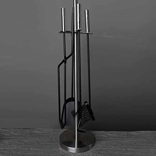 SmPinnaA Kaminbesteck, Mattschwarz, 5-Teiliges Kaminbesteck-Set, Kaminofen-Besteck-Set Für Drinnen Und Draußen, Mit Zange, Schaufel, Besen Und Schürhaken, Modernes Design, Kamin-Dekorations