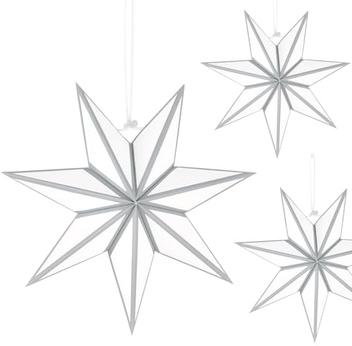 3er Papiersterne Weihnachten Set - 30 cm - Weiß & Grau Weihnachtskugeln,Faltstern Weihnachten Papier Stern Weihnachts Deko,7 Zackig Stern zum Aufhängen für Weihnachtsdeko, Fensterdeko, Geburtstag