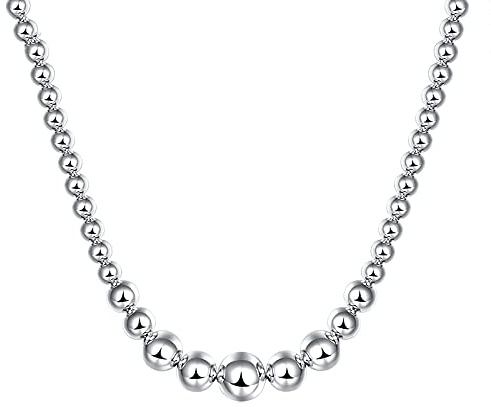 925 choker necklace for women wedding big bead long chain ball necklaces
