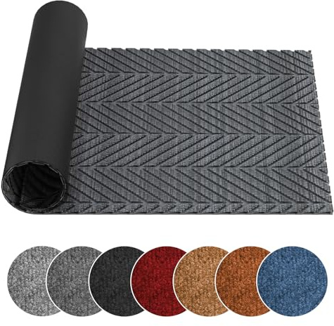 UHOUSEST Door Mat, Non Slip Washable Indoor Outdoor Door Mats, Dirt Trapper Floor Mat with TPE Backing, Edge-Free Grey Doormat for Entrance, Front Door, Kitchen, 60×80cm
