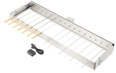 Elektrischer Spiessdreher | Edelstahl Drehspiess Aufsatz mit 15 Spießen | Edelstahl Drehspiess Aufsatz mit 15 Spießen und Motor | größenverstellbar (B) 80 x (T) 16-30 cm | mit Netzstecker und USB