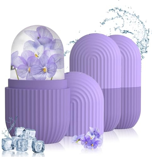 Ice Roller, Ice Roller for Face and Eyes, 3Pcs Reusable Ice Mold for Face Effectively Remove Puffiness, Shrink Pores, Anti Wrinkle, Improve Skin Elasticity (Purple)
