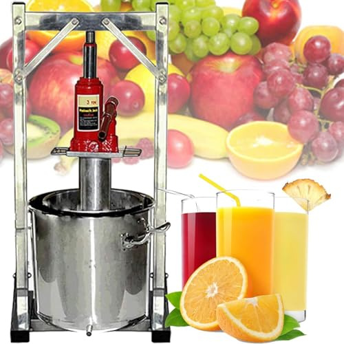 DFGHNBVC Pressoir à Raisin Manuel， Machine à jus de Fruits résistante à la Pression de 12 L， Amovible et Facile à Nettoyer， Deux barils en Acier Inoxydable avec vérin，