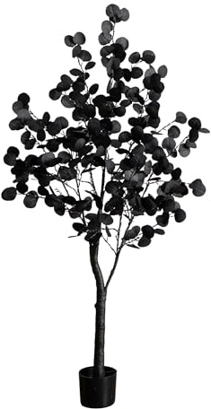Nearly Natural 5ft Pre-Lit Halloween Black Eucalyptus Tree with Orange & Purple LED Lights
