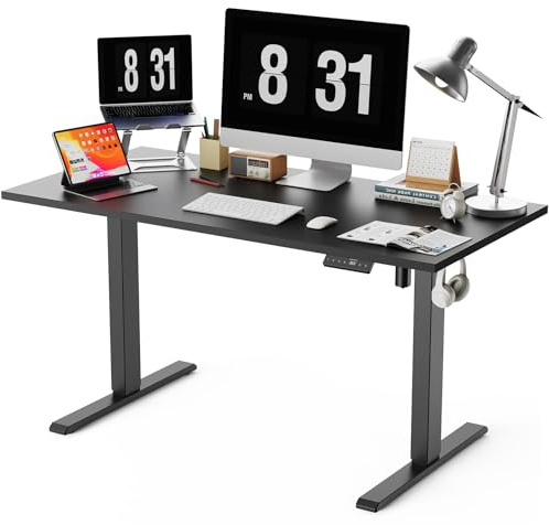 WALKINGDESK Höjdjusterbart Skrivbord Bordsskiva i ett stycke, 140 x 70 cm Elektriskt Datorskrivbord, Höj- Och Sänkbart Ståbord med 4 Minnesinställningar för kontor och hem, Svart