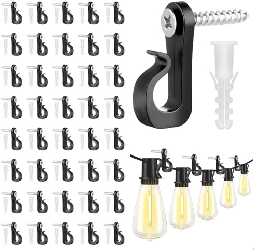 40 Pack Screw Hooks Q-Hanger Screw in Hooks with Safety Buckle for Light Wire for Hanging String Lights Plants, Screw Hooks for Wood, Indoor and Outdoor Hanger Hook, Fence Hooks for Outdoor Lights LED