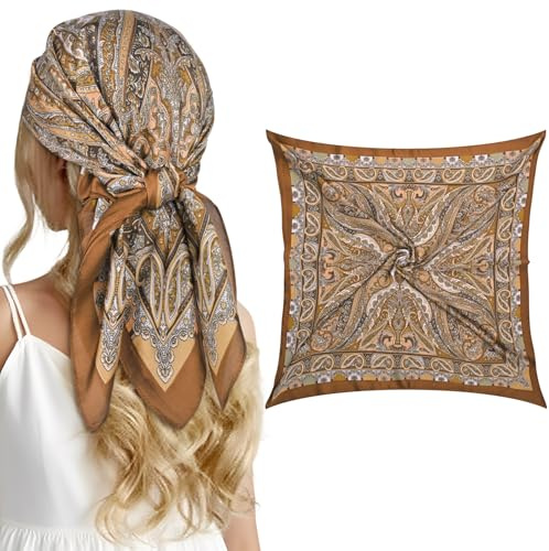 HZHSGLY Satin Head Scarf, Headscarf for Women Square like Silk Bandana Classic Soft Neck Scarf for Ladies Stylish Accessories Gifts (70X70 CM) (Brown)