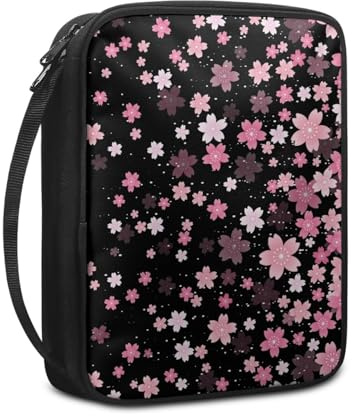 Lovewang Couverture Bible Fleur De Cerisier Rose Pochette Livre en Tissu Toile Polyeste avec Poignée et Fermeture éclair Housse de Protection pour Bible pour Femme Hommes 27.5x22.5x5.5 cm