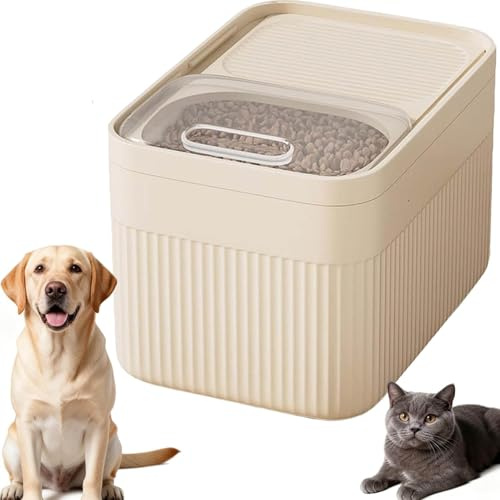 Airtight Pet Food Storage Container with Measuring, 4 Kg Capacity, Large Dry Dog Food Bin, Cat Kibble Dispenser, Plastic Bird Seed Storage Box, Pour Spout, Kitchen Pantry