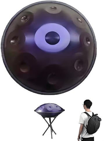 Handpan Professionale in Acciaio 22 - Strumento Musicale A Percussione con Scala Re Minore 9/10/12 Toni - Tamburo A Mano 432Hz 440Hz - Perfetto per Musicisti Yoga Rilassamento(Purple,432HZ/12Note)