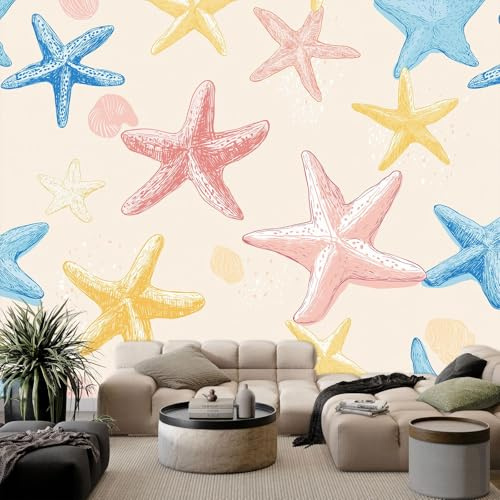 Fotomurales 3D Estrellas de mar coloridas 300x210 cm Papel Pintado Fotográfico, Decoración De la Pared Murales para Salón, Dormitorio, Habitación para Niños, Pared de TV