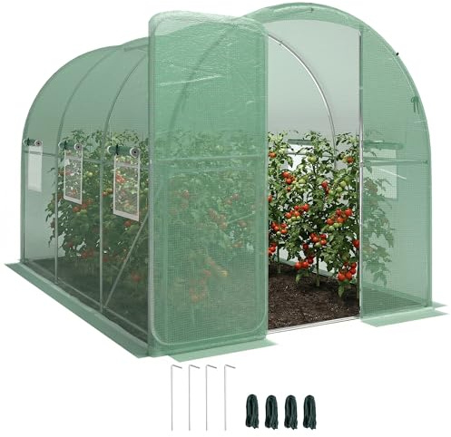 Outsunny Serre Tunnel de Jardin 6m² Porte 6 Fenêtres 200x300x200cm Vert | Serre de Jardin Tunnel, Cadre Acier Galvanisé, pour Extérieur, Toutes Saisons, Bâche PE Haute Densité 140 g/m²