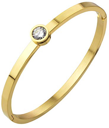 555Jewelry Womens Beautiful Cool Stainless Steel Bangle Shiny Bling Cubic Zirconia Diamond Minimal Cute Delicate Fashion Accessory Jewelry Metal Cuff Bracelet, Yellow Gold