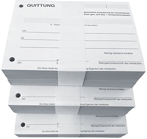 Druckerei Scharlau 10x Block Quittung - Quittungsblock für Kleinunternehmer (§19) - 100 Blatt DIN A6 - gelocht - NICHT durchschreibend (22426)