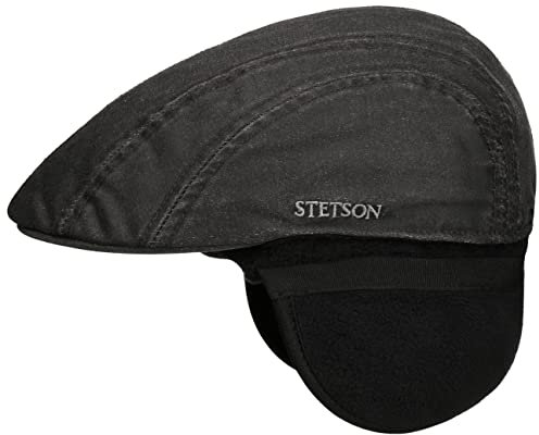 Stetson Old Cotton Flatcap mit Ohrenklappen Unifarbene Mütze Herren Herbst Winter schwarz S (54-55 cm)