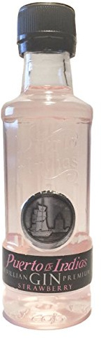 Lote de 24 botellitas Ginebra Puerto de Indias de fresa 5cl con tarjetas personalizadas, detalles para bodas, comuniones, bautizos o eventos.