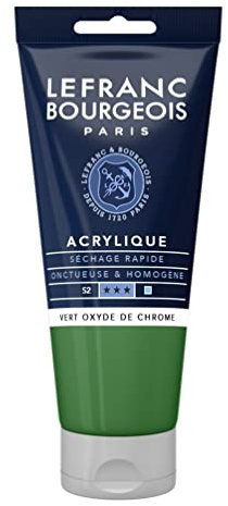 Lefranc Bourgeois 300371 Fine Acrylfarbe - Chromoxydgrün, 80ml Tube, cremige Acrylfarbe auf Wasserbasis, schnell trocknend, lichtecht, wasserfest