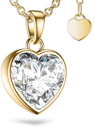 Amoonìc Herzkette Silber 925 / Gold vergoldet, Halskette Damen verstellbar | 45-50cm mit Herzanhänger, Kette Damen mit Herz, Echt Silberkette mit Stein Frauen Schmuck Geschenk für Sie Mama Freundin