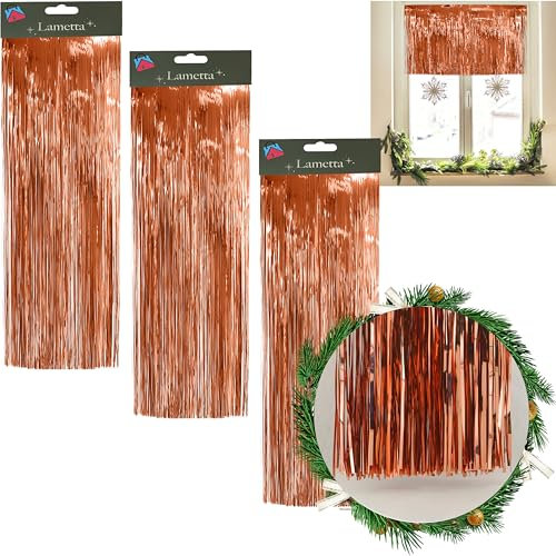 3 fili di lametta di Natale da 1,2 m, decorazione per albero di Natale con capelli d'angelo, confezione da 3 fili di lametta in oro rosa